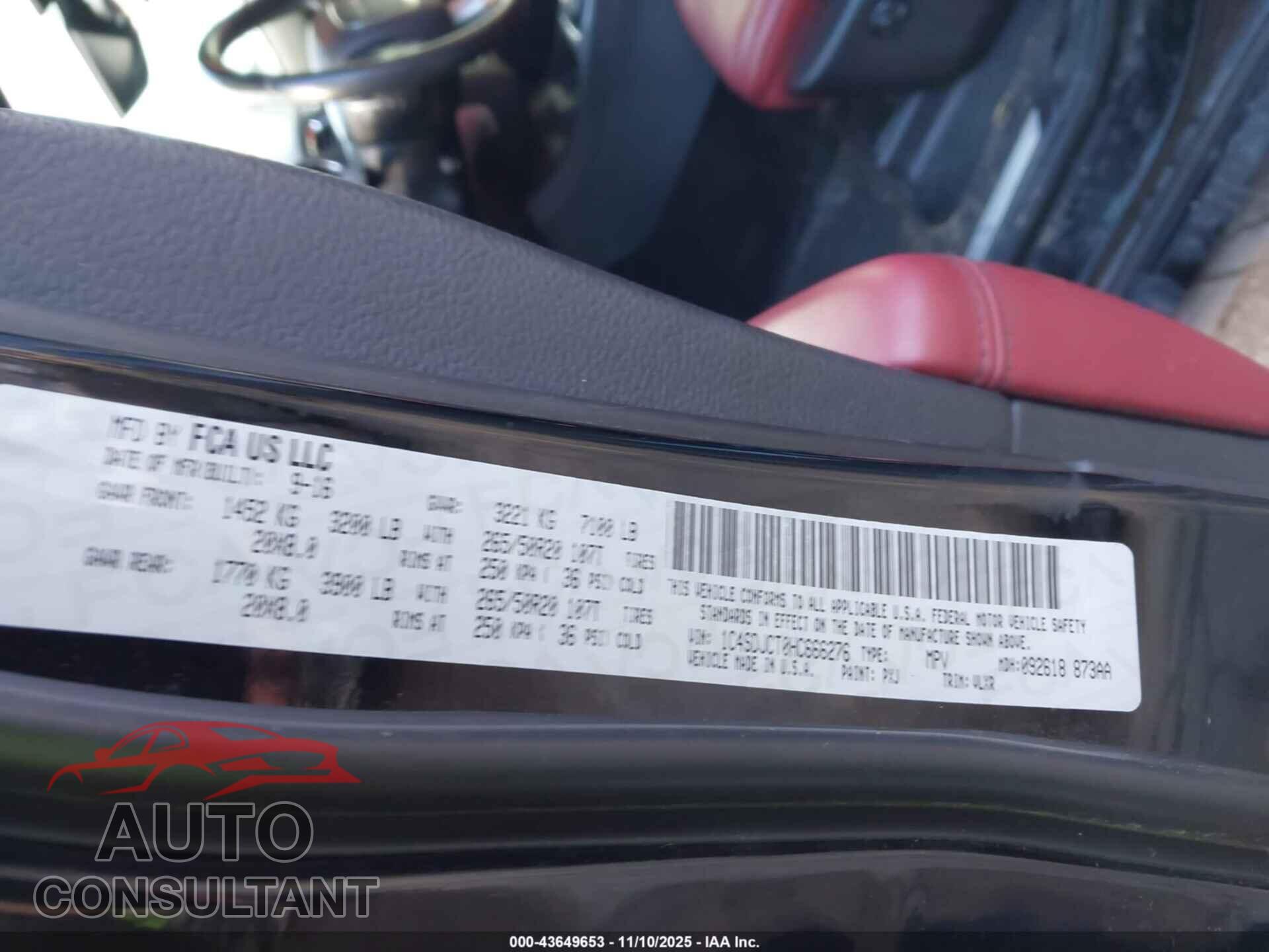 DODGE DURANGO 2017 - 1C4SDJCT0HC666276