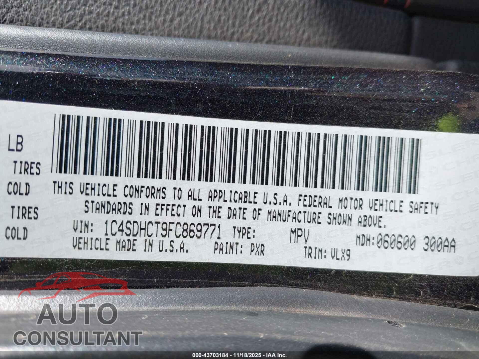 DODGE DURANGO 2015 - 1C4SDHCT9FC869771