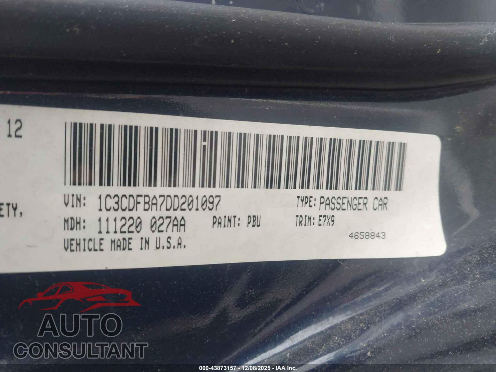 DODGE DART 2013 - 1C3CDFBA7DD201097
