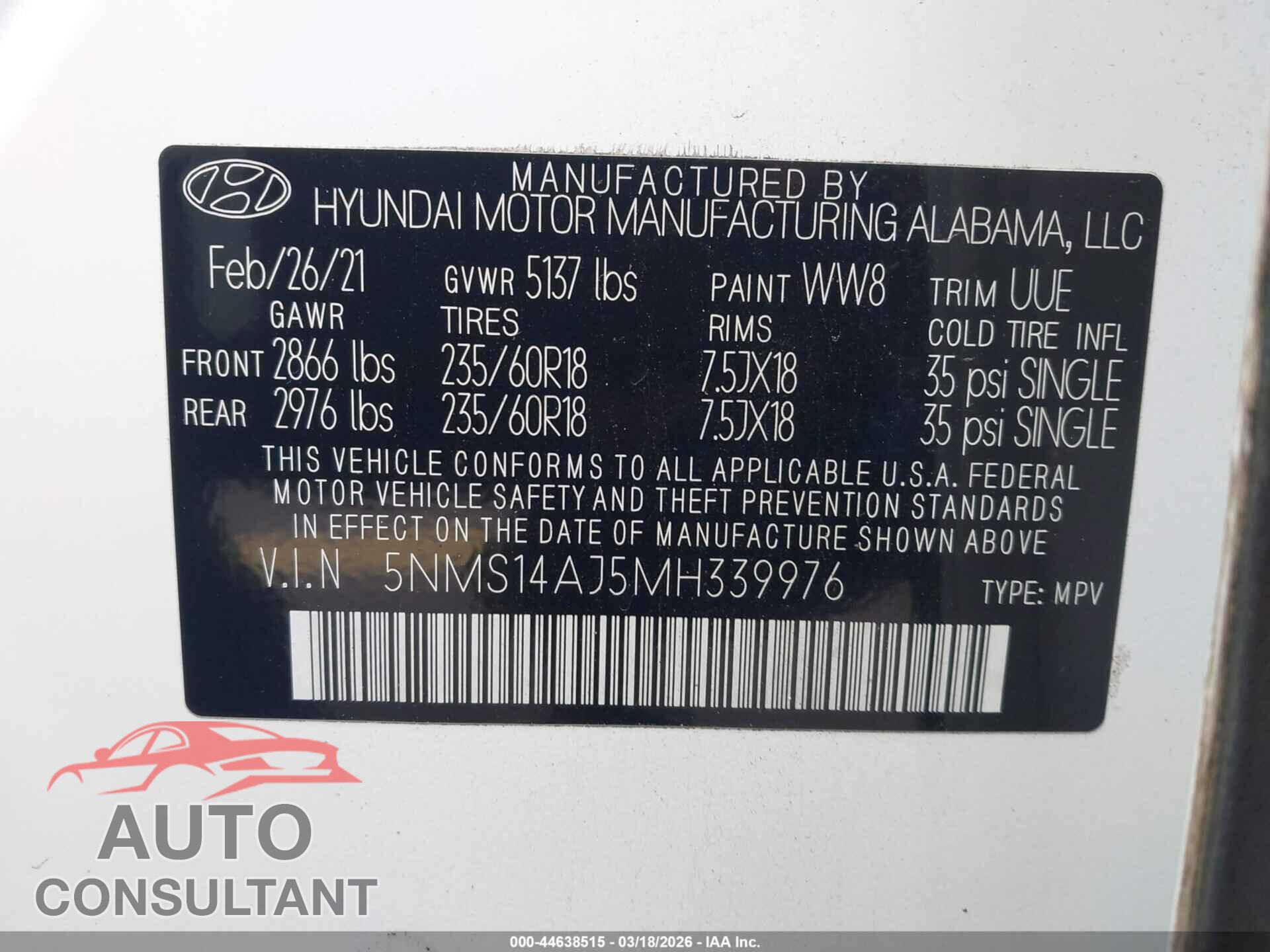 HYUNDAI SANTA FE 2021 - 5NMS14AJ5MH339976