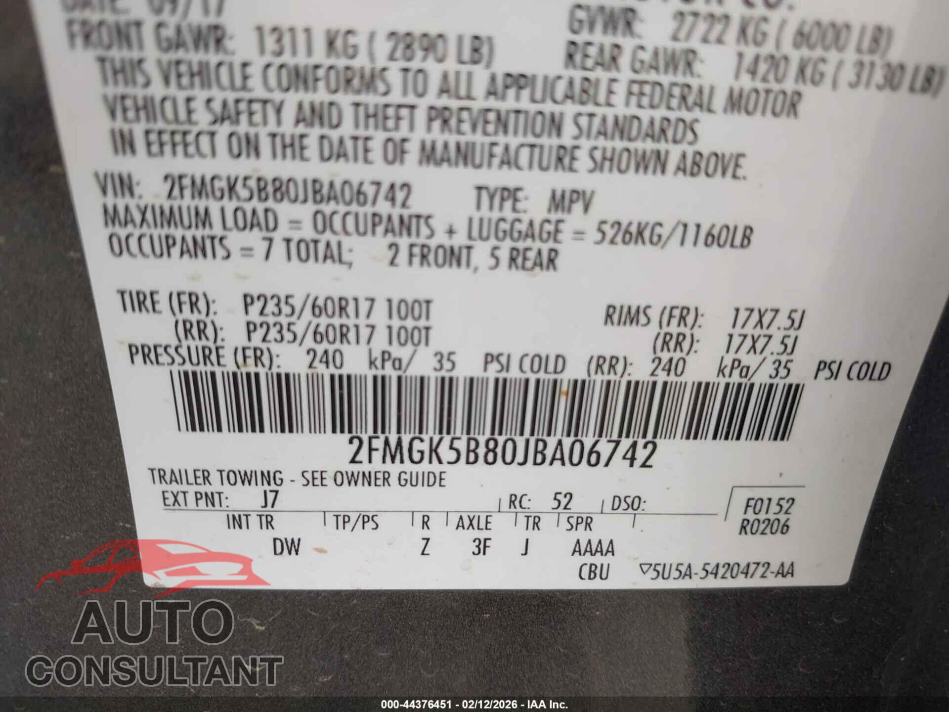 FORD FLEX 2018 - 2FMGK5B80JBA06742