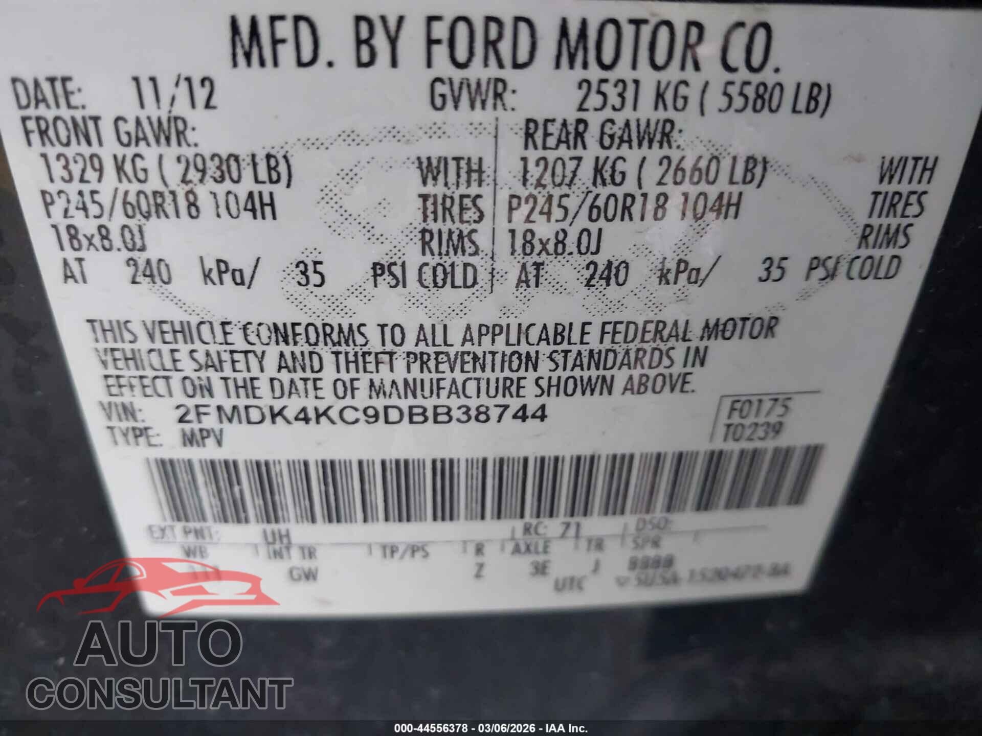 FORD EDGE 2013 - 2FMDK4KC9DBB38744