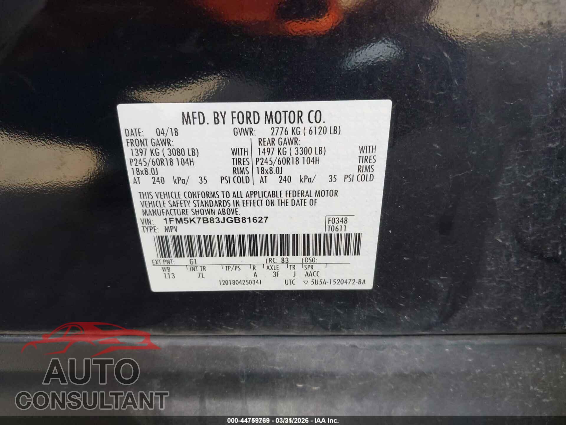 FORD EXPLORER 2018 - 1FM5K7B83JGB81627