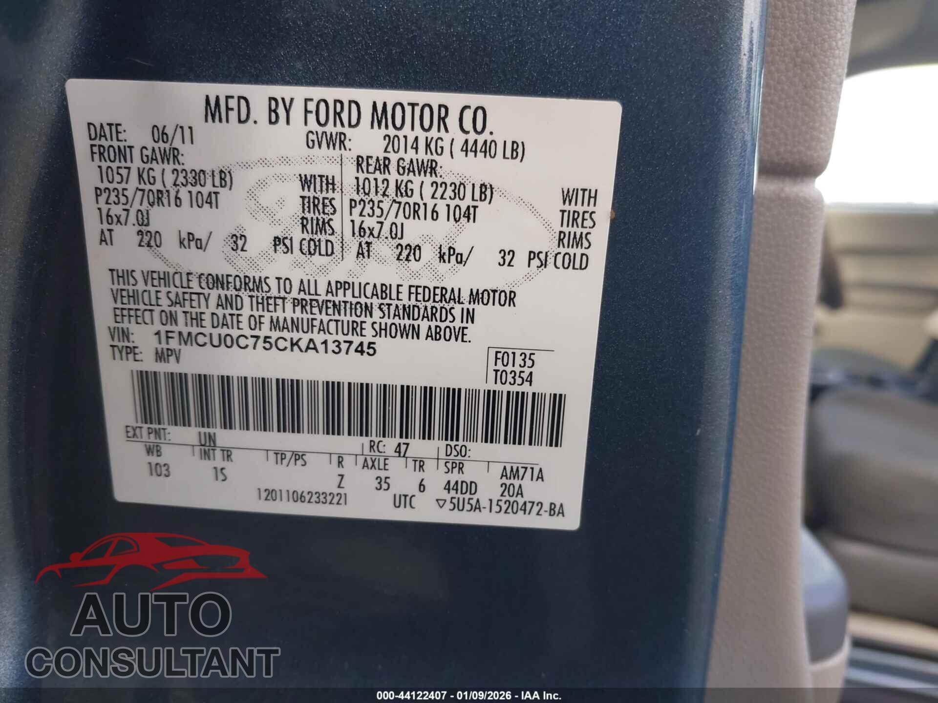 FORD ESCAPE 2012 - 1FMCU0C75CKA13745
