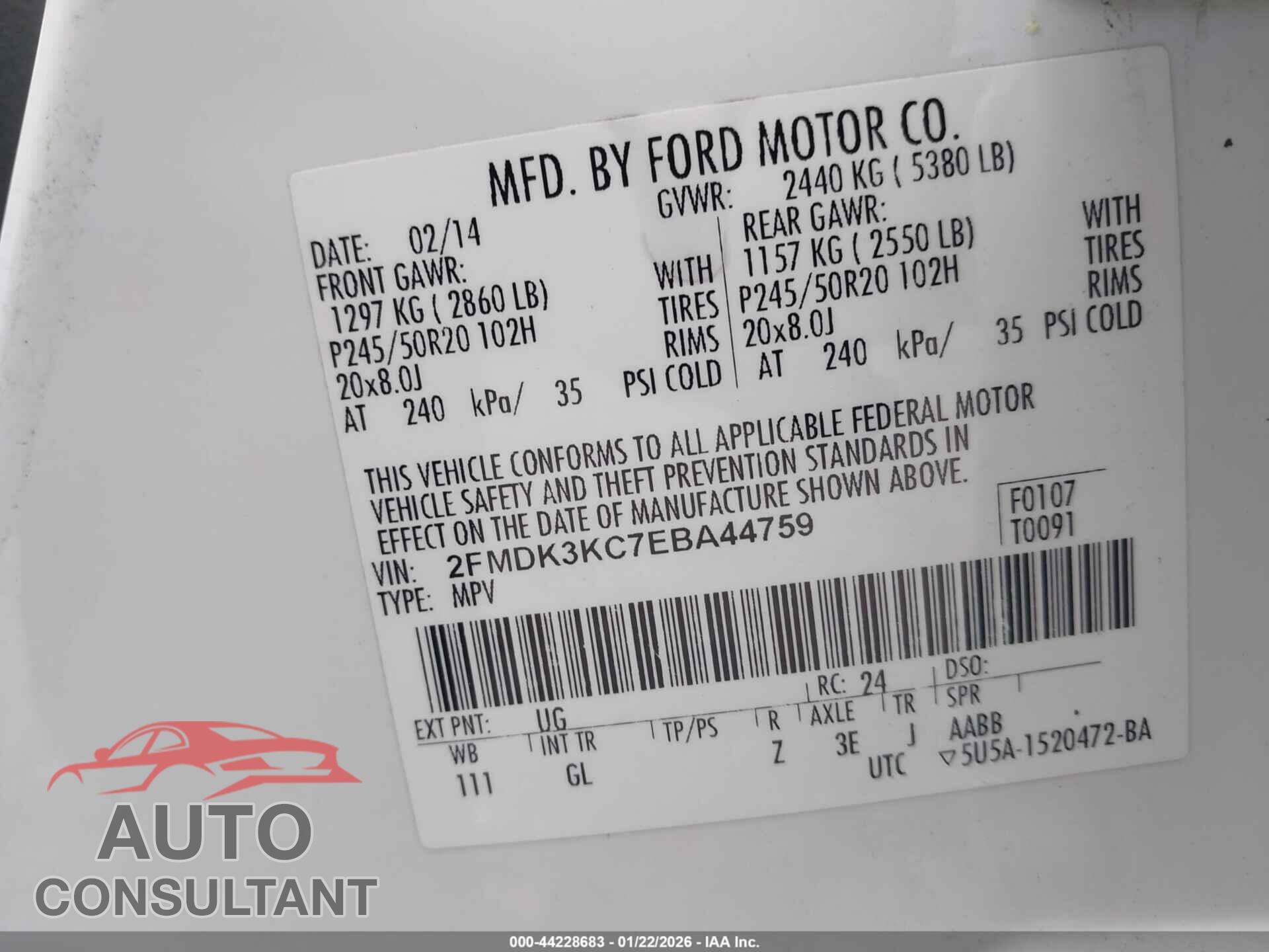 FORD EDGE 2014 - 2FMDK3KC7EBA44759