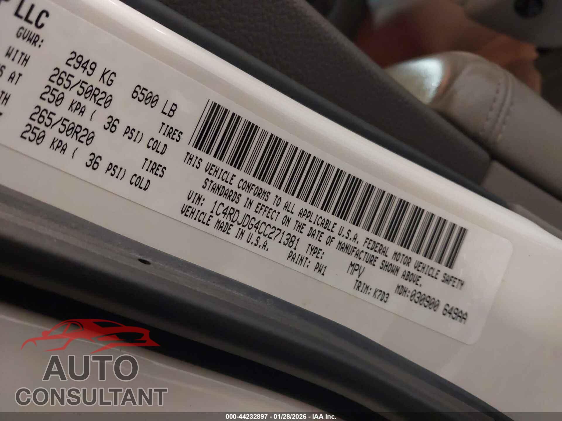 DODGE DURANGO 2012 - 1C4RDJDG4CC271381