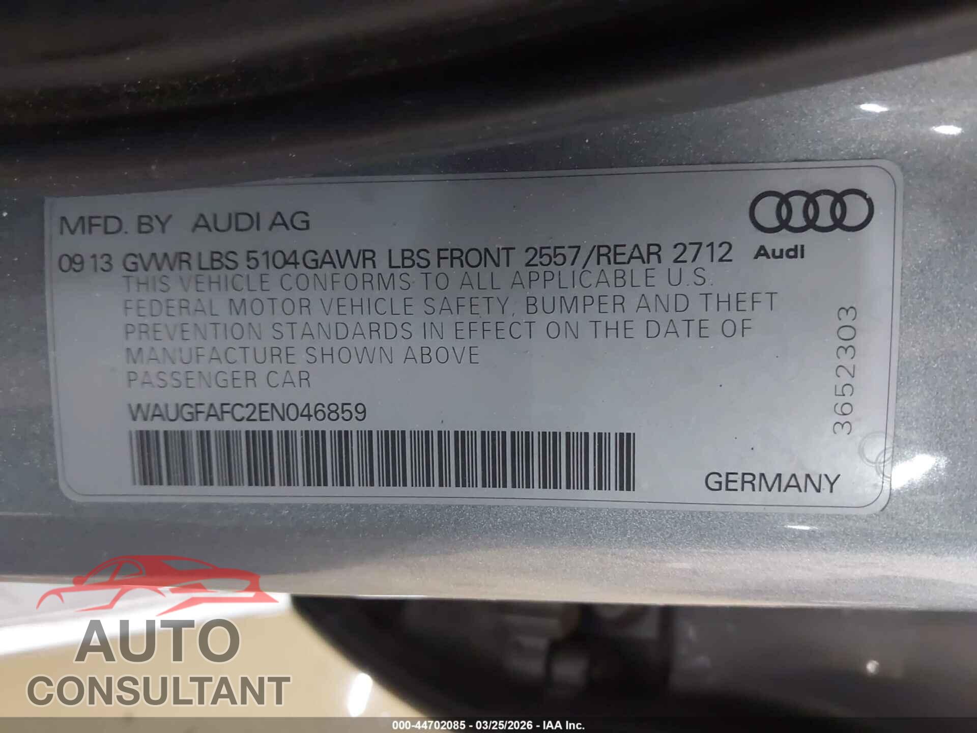 AUDI A6 2014 - WAUGFAFC2EN046859