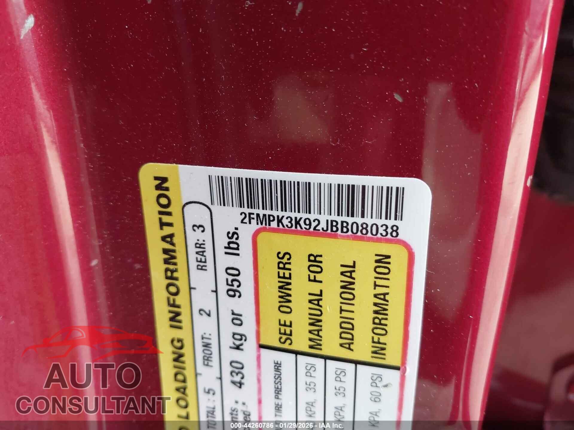 FORD EDGE 2018 - 2FMPK3K92JBB08038