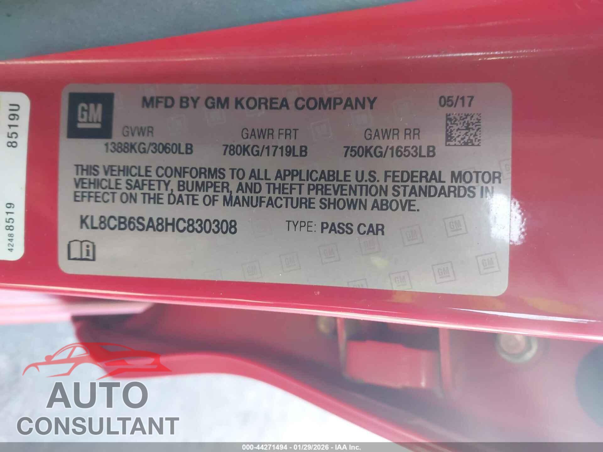 CHEVROLET SPARK 2017 - KL8CB6SA8HC830308