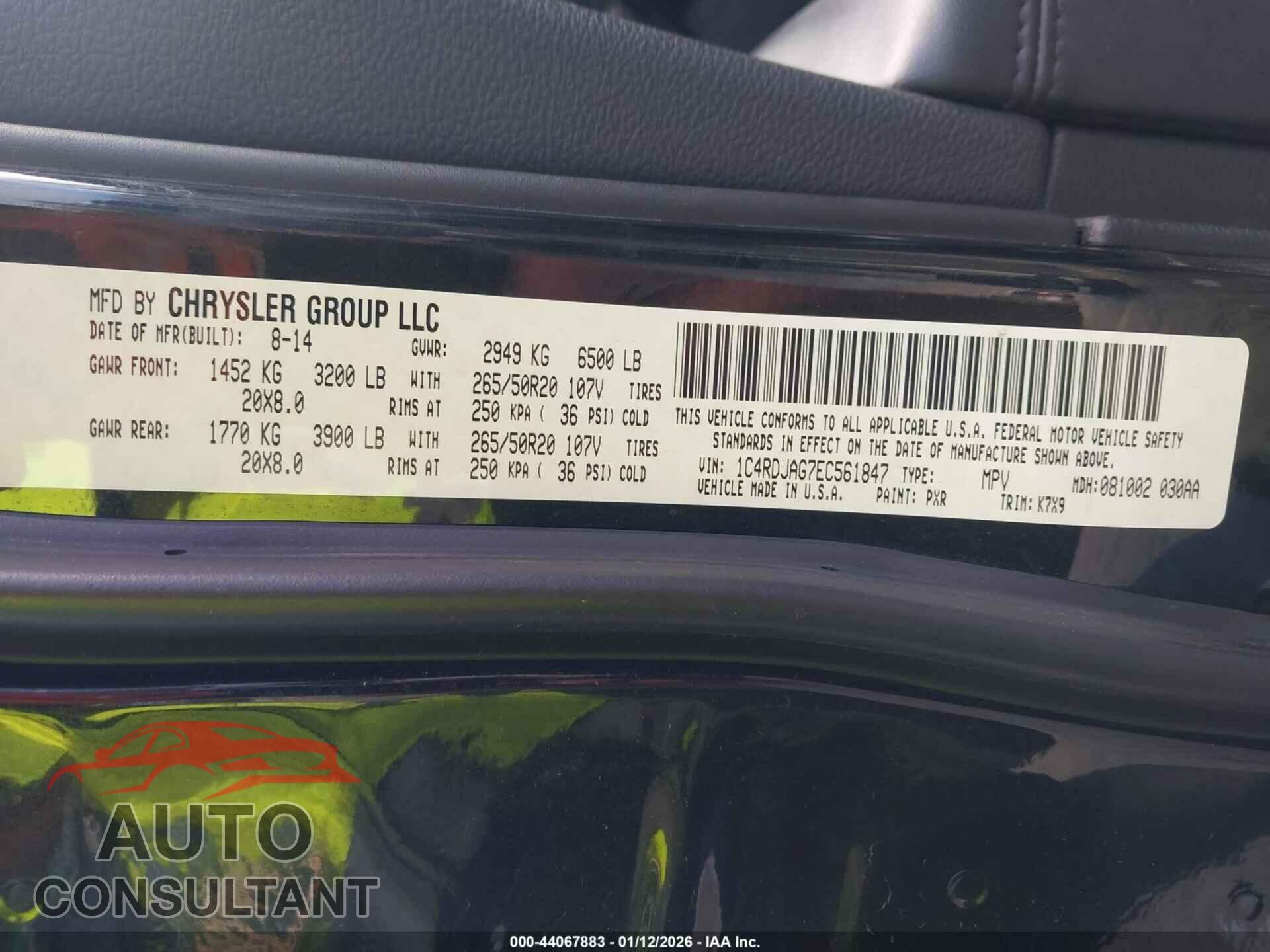 DODGE DURANGO 2014 - 1C4RDJAG7EC561847