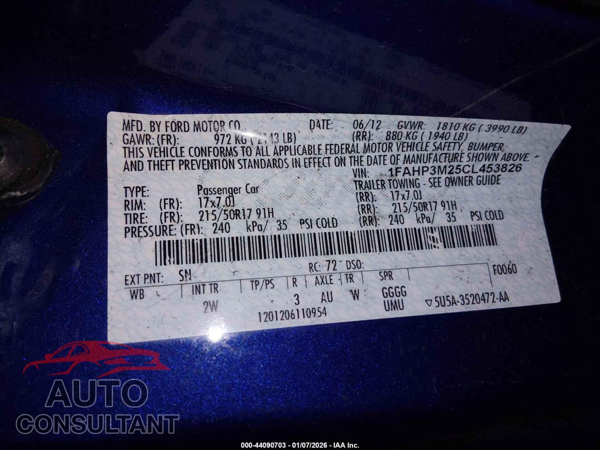 FORD FOCUS 2012 - 1FAHP3M25CL453826