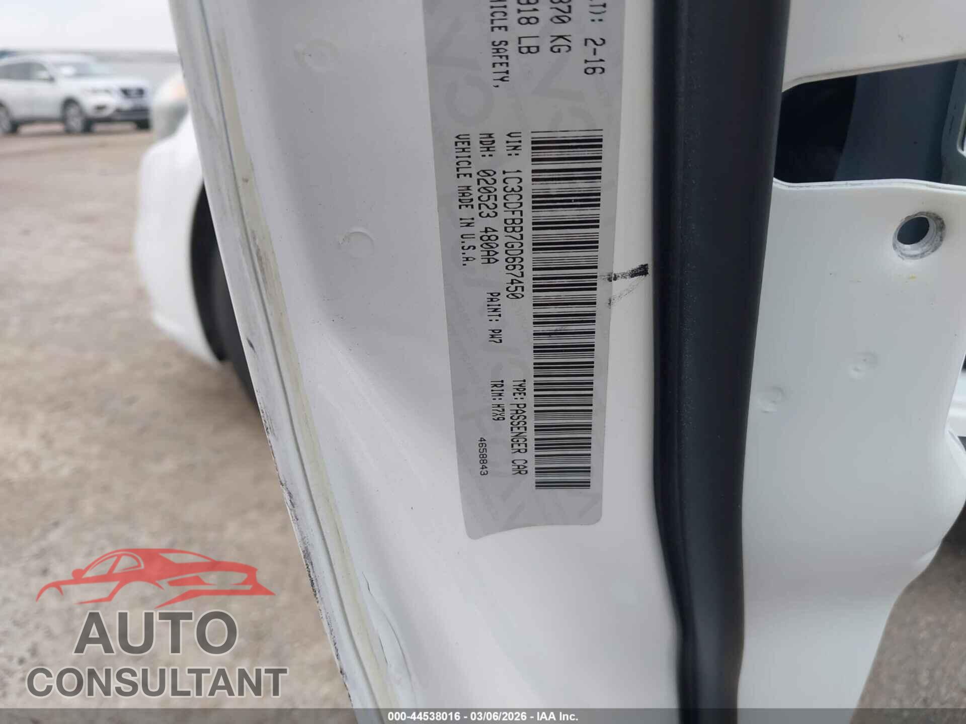 DODGE DART 2016 - 1C3CDFBB7GD667450