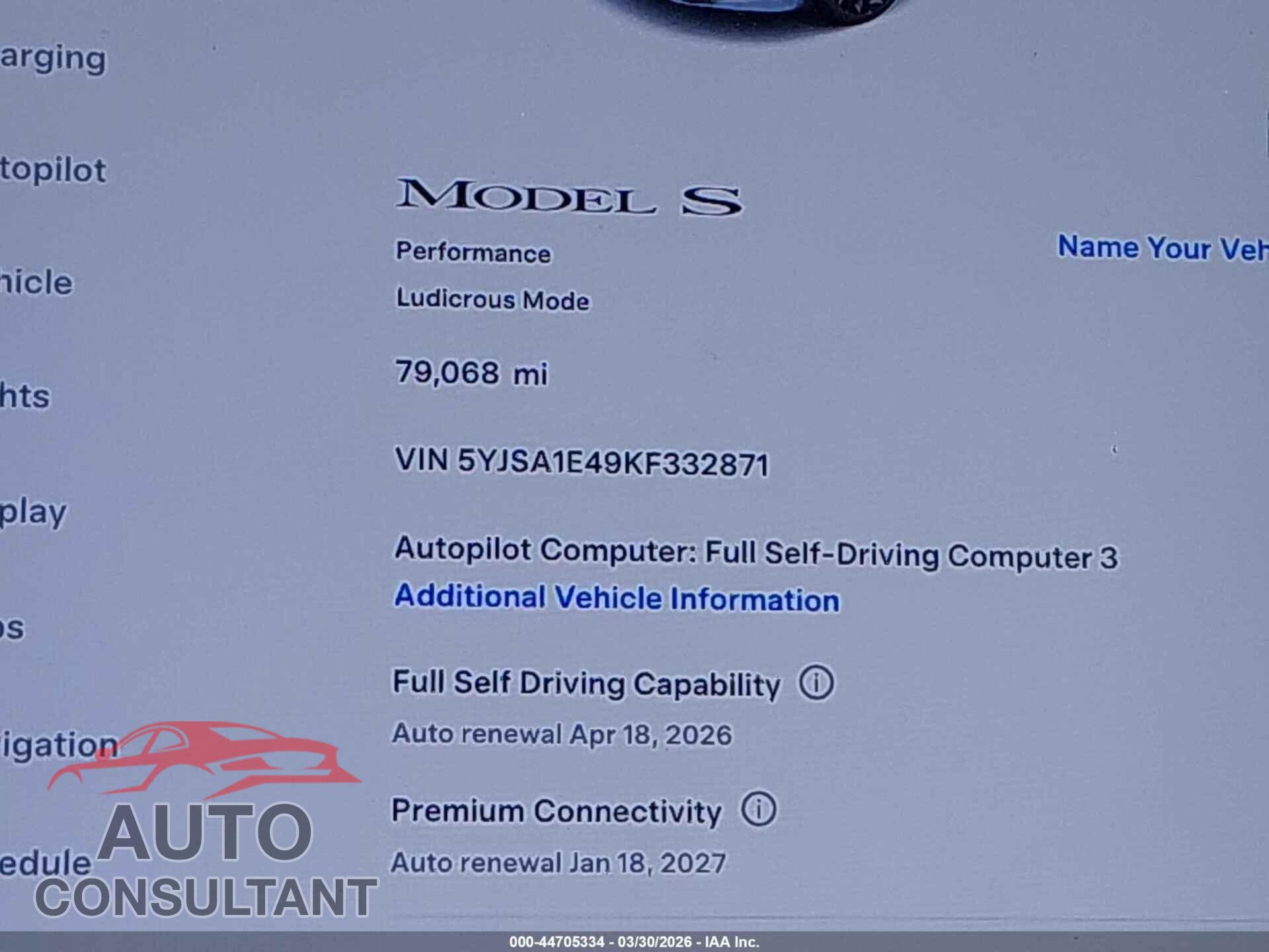TESLA MODEL S 2019 - 5YJSA1E49KF332871