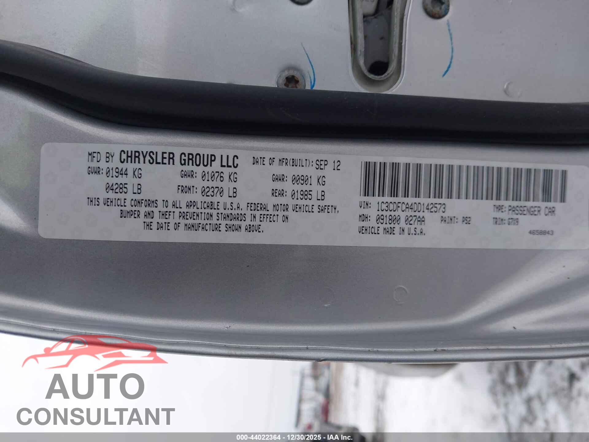 DODGE DART 2013 - 1C3CDFCA4DD142573