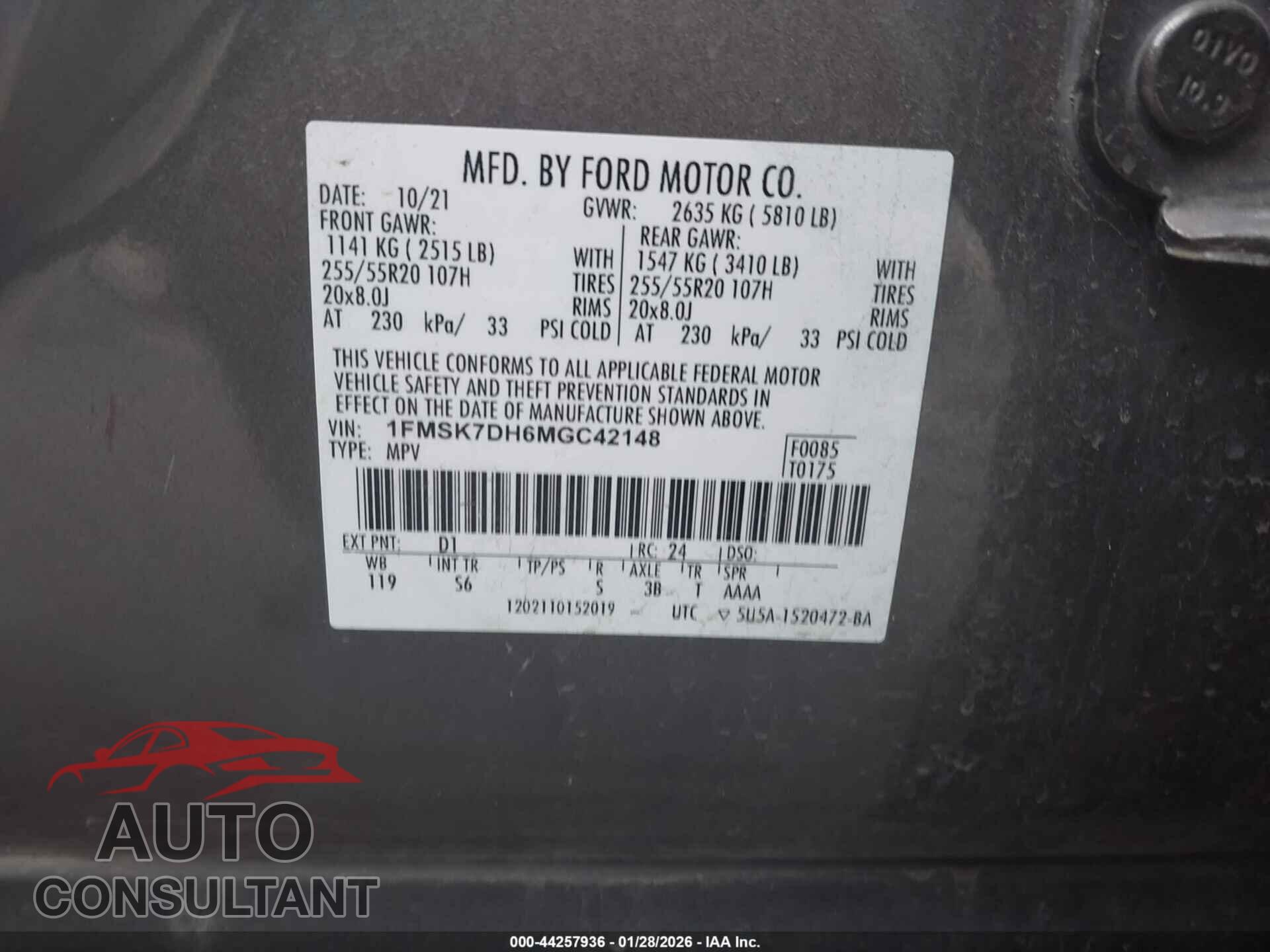 FORD EXPLORER 2021 - 1FMSK7DH6MGC42148