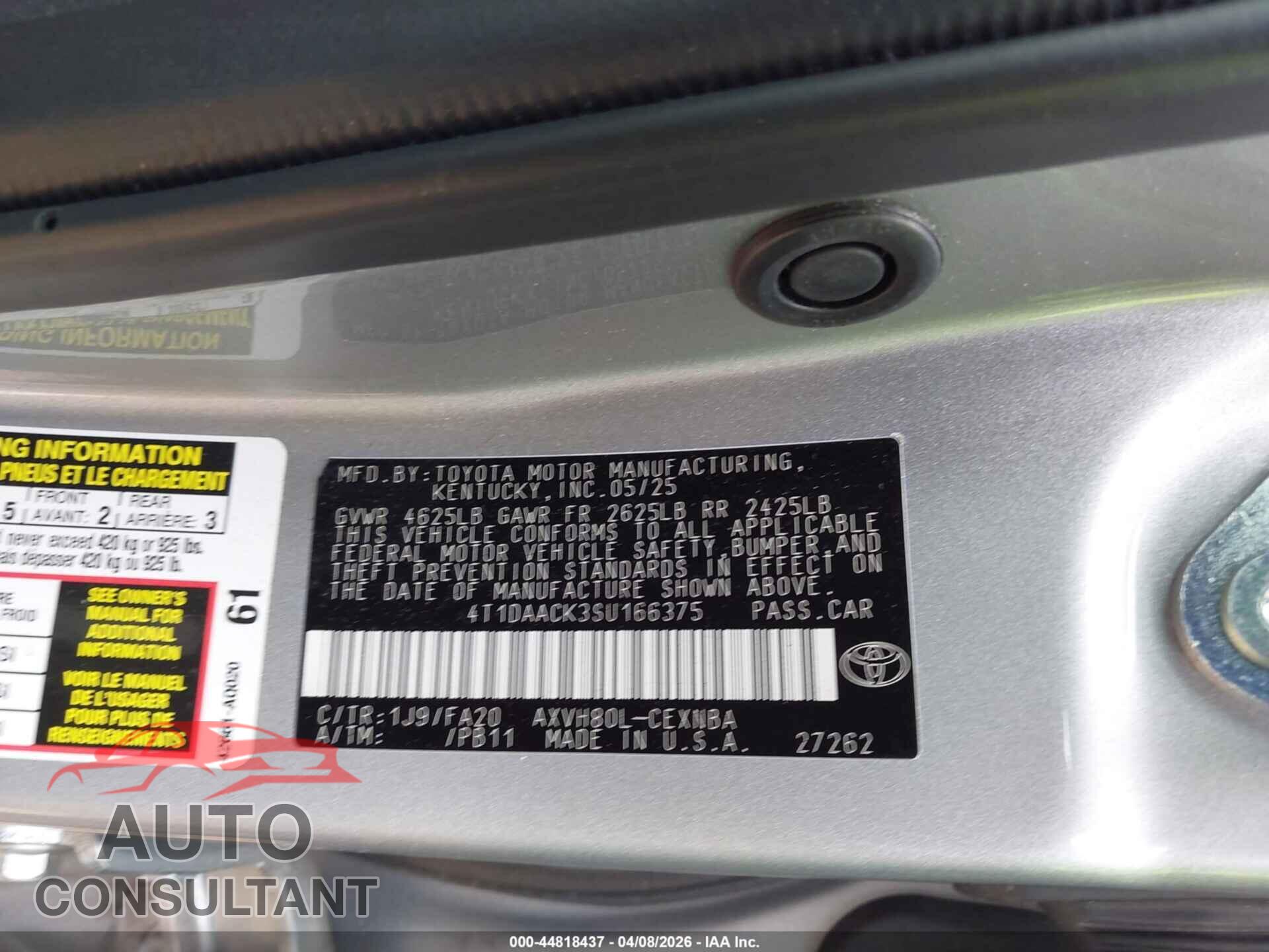 TOYOTA CAMRY 2025 - 4T1DAACK3SU166375