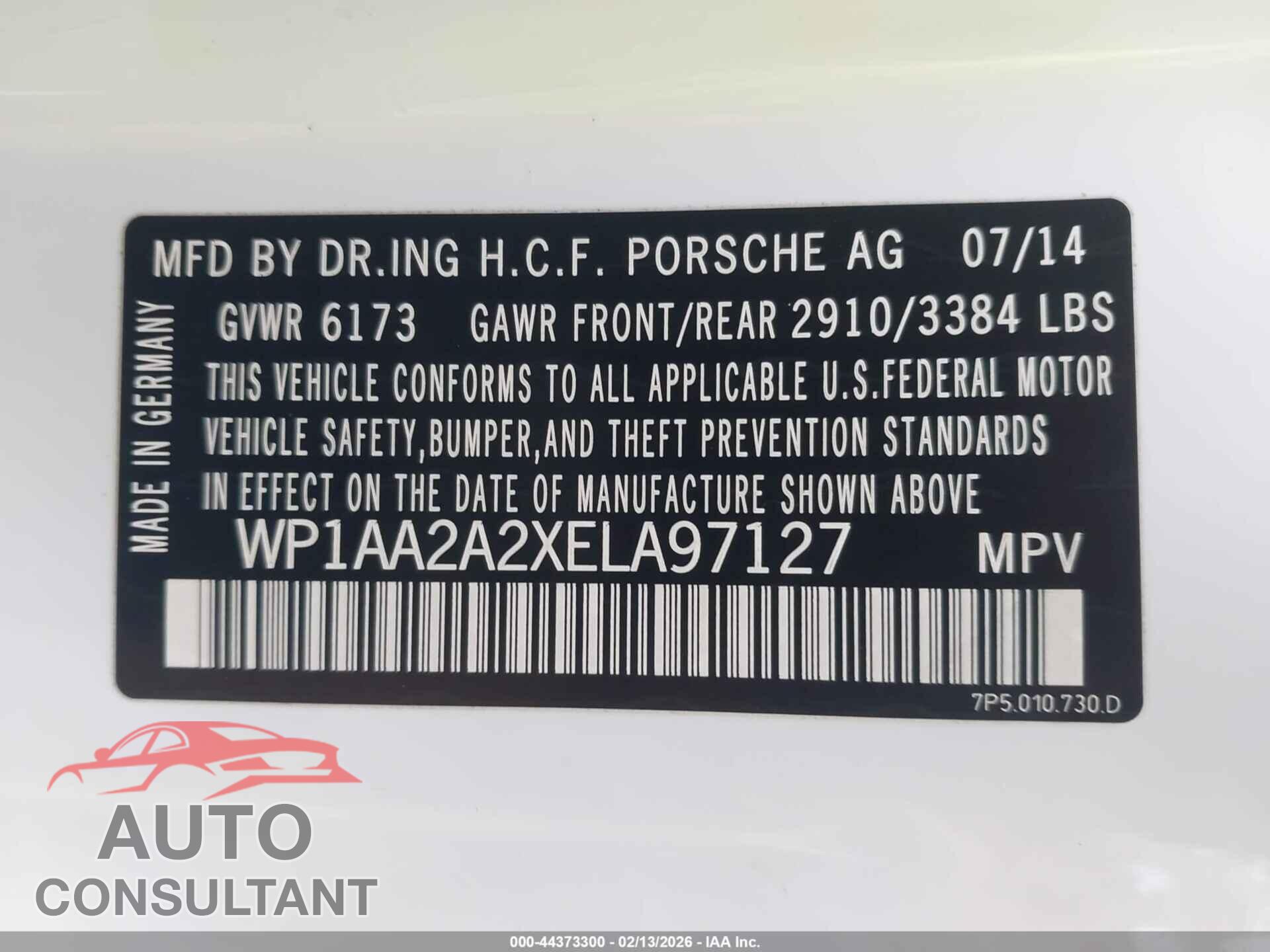 PORSCHE CAYENNE 2014 - WP1AA2A2XELA97127