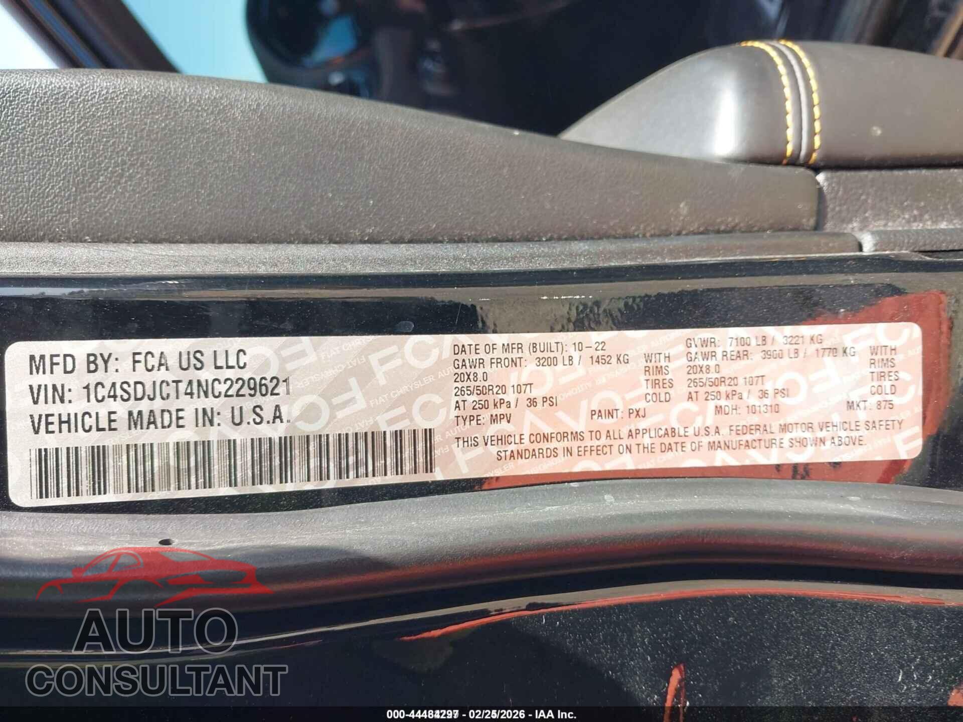 DODGE DURANGO 2022 - 1C4SDJCT4NC229621