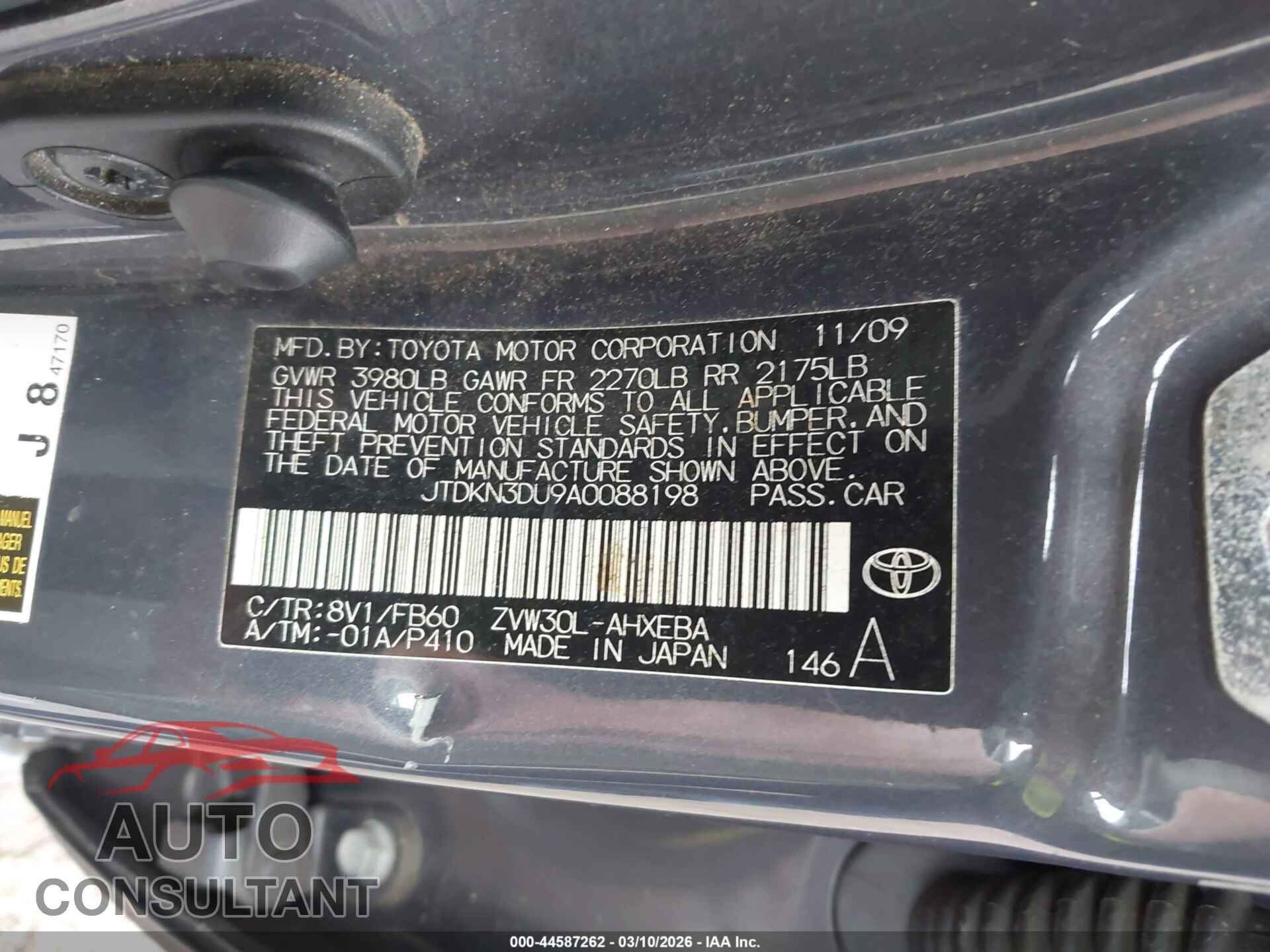 TOYOTA PRIUS 2010 - JTDKN3DU9A0088198