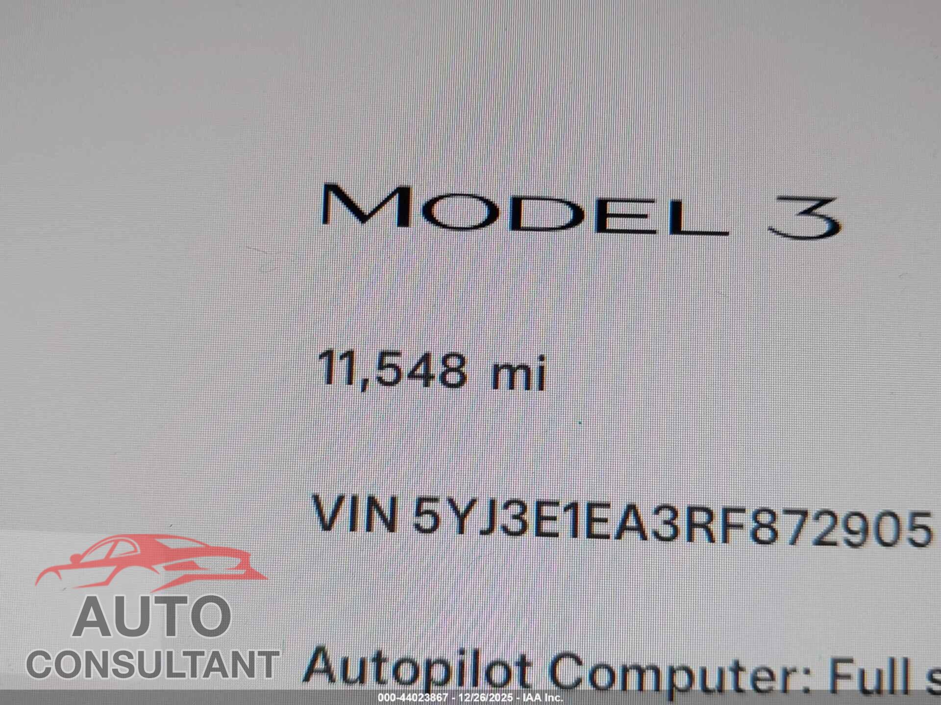 TESLA MODEL 3 2024 - 5YJ3E1EA3RF872905