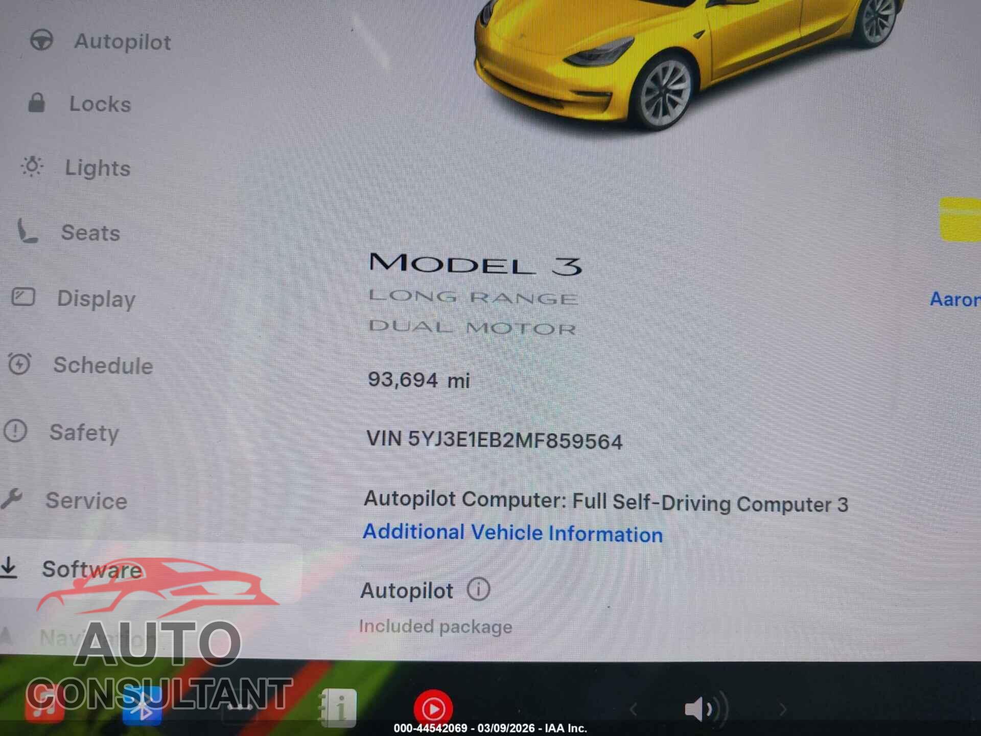 TESLA MODEL 3 2021 - 5YJ3E1EB2MF859564