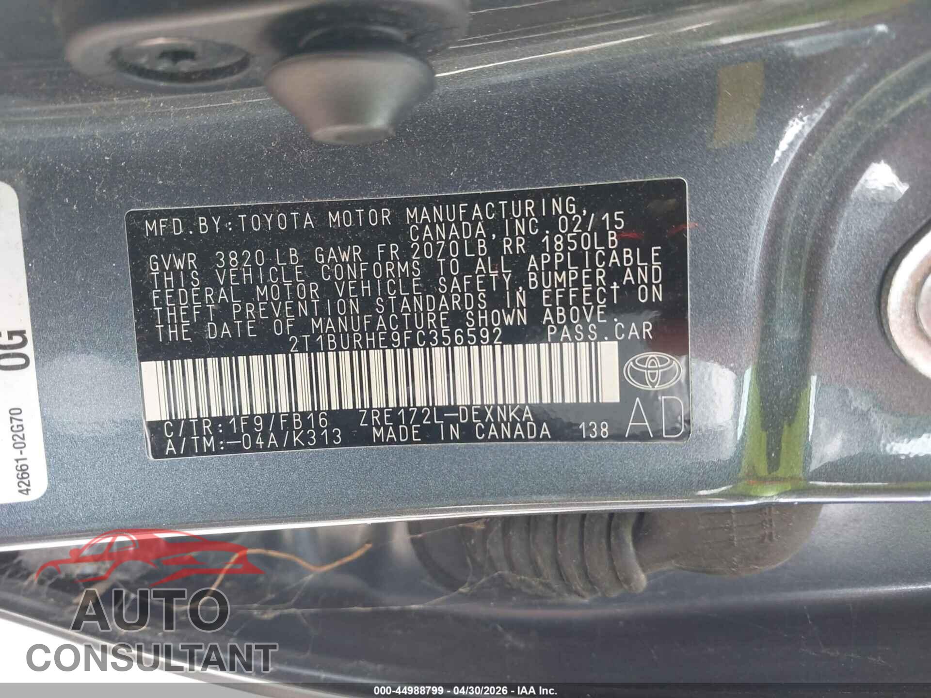 TOYOTA COROLLA 2015 - 2T1BURHE9FC356592