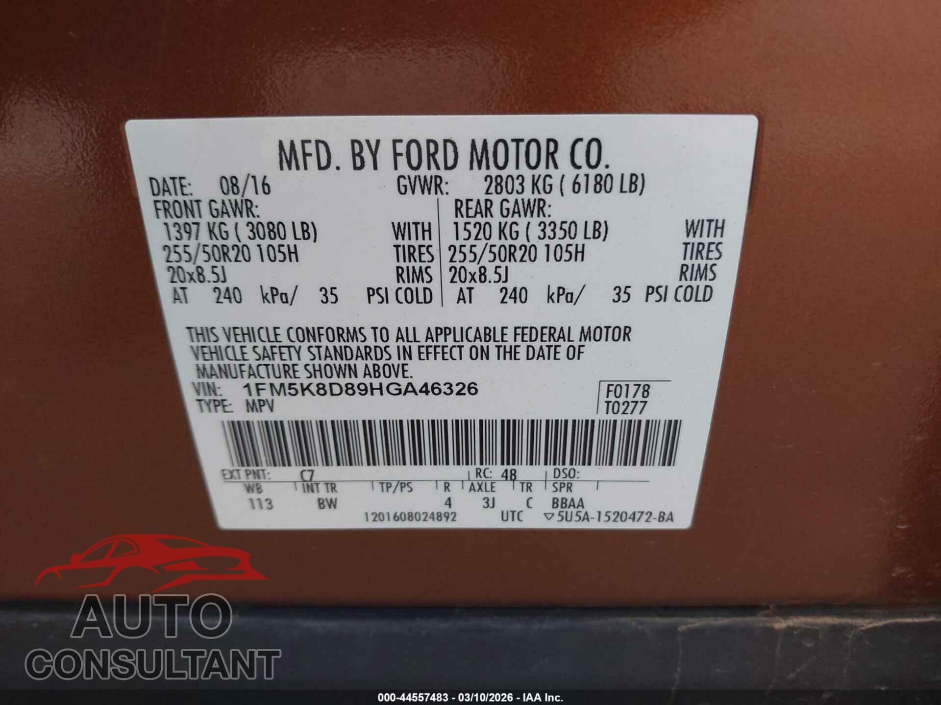 FORD EXPLORER 2017 - 1FM5K8D89HGA46326