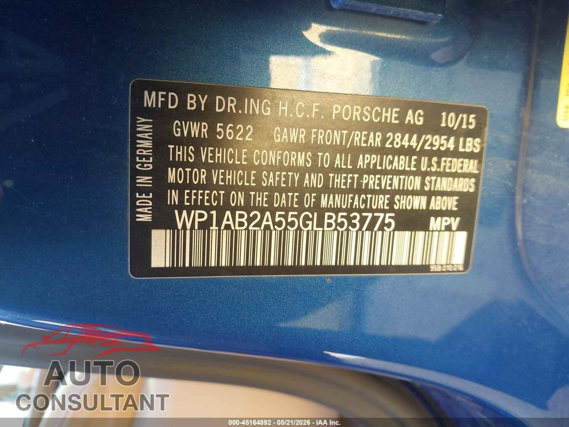 PORSCHE MACAN 2016 - WP1AB2A55GLB53775