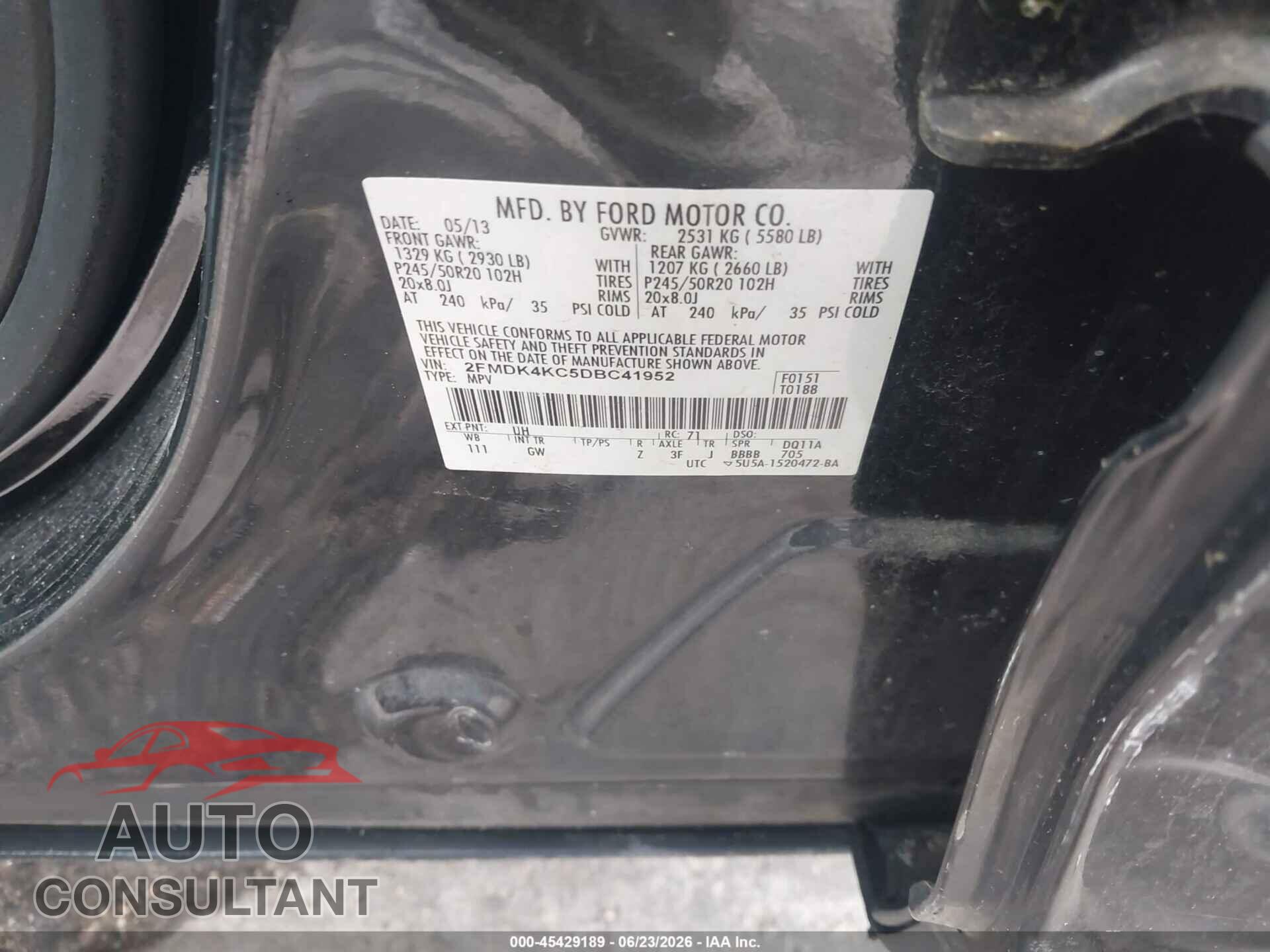 FORD EDGE 2013 - 2FMDK4KC5DBC41952