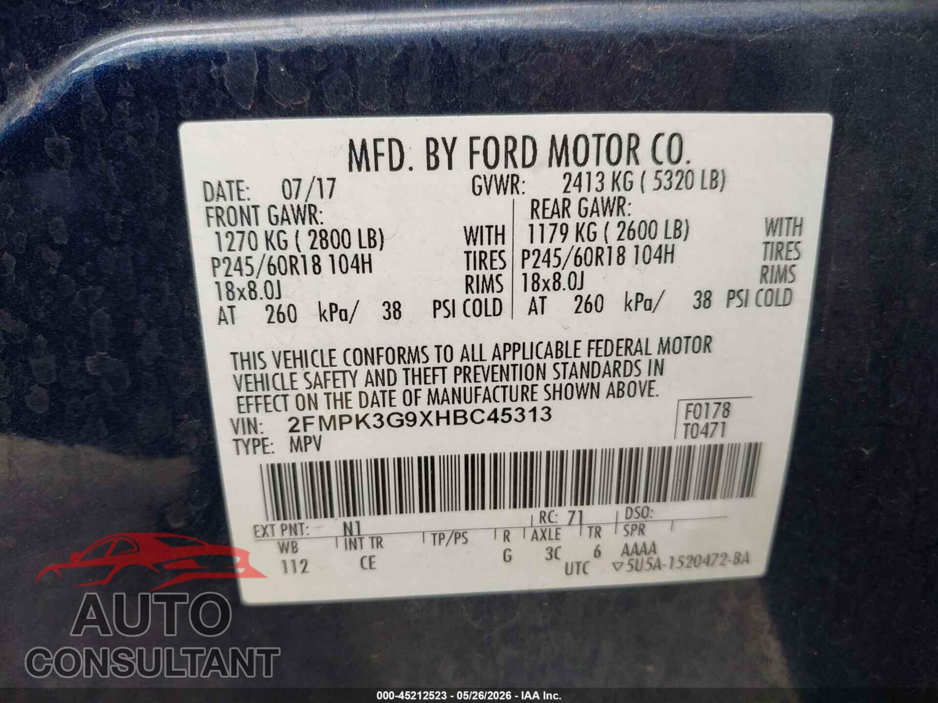 FORD EDGE 2017 - 2FMPK3G9XHBC45313
