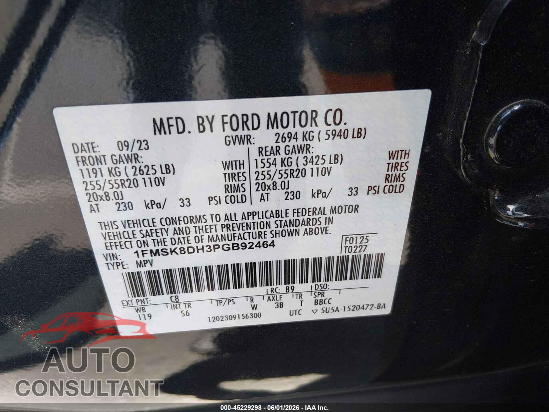 FORD EXPLORER 2023 - 1FMSK8DH3PGB92464