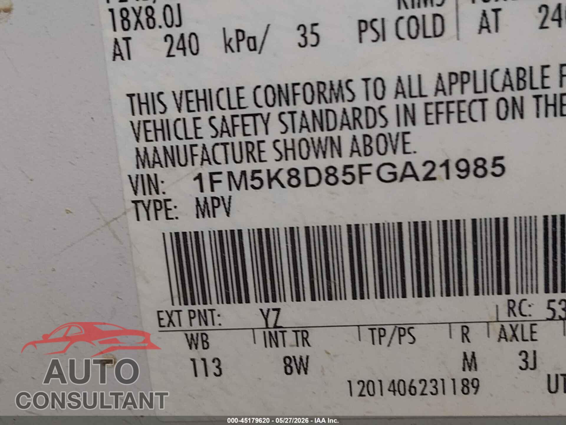 FORD EXPLORER 2015 - 1FM5K8D85FGA21985