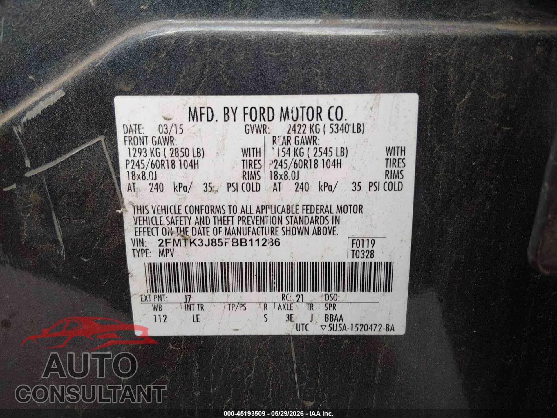 FORD EDGE 2015 - 2FMTK3J85FBB11286