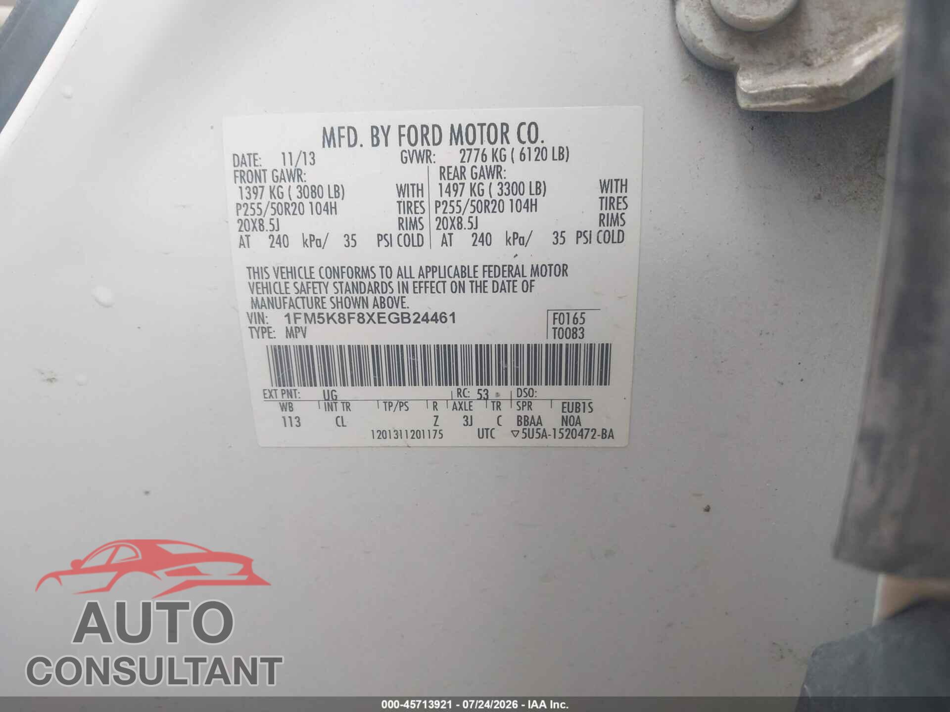 FORD EXPLORER 2014 - 1FM5K8F8XEGB24461