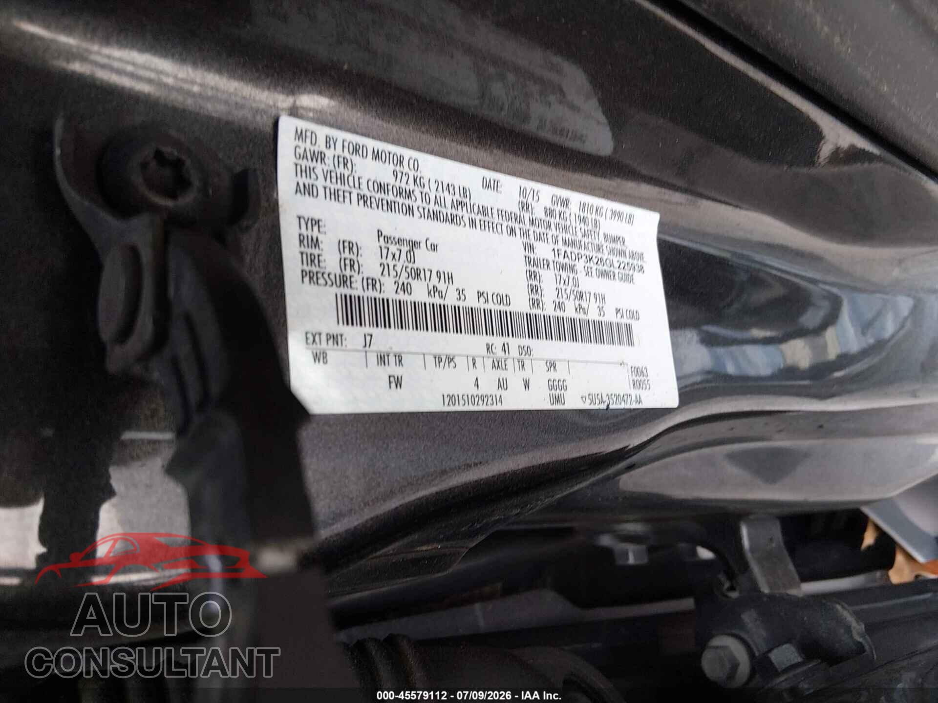 FORD FOCUS 2016 - 1FADP3K26GL225938