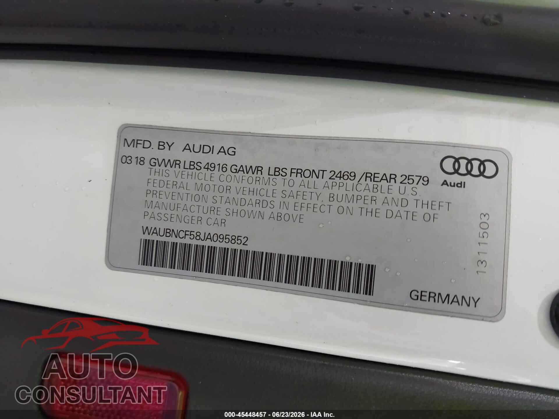 AUDI A5 2018 - WAUBNCF58JA095852
