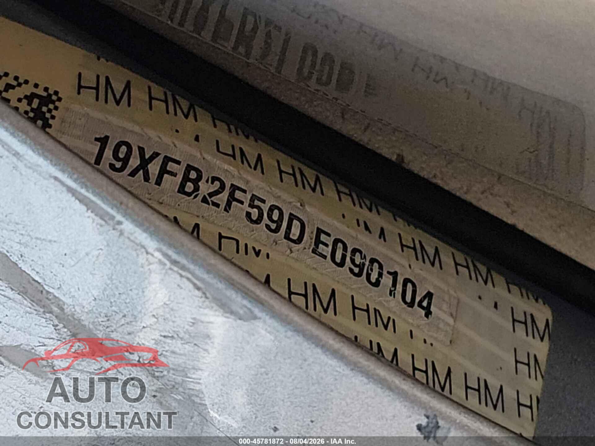 HONDA CIVIC 2013 - 19XFB2F59DE090104