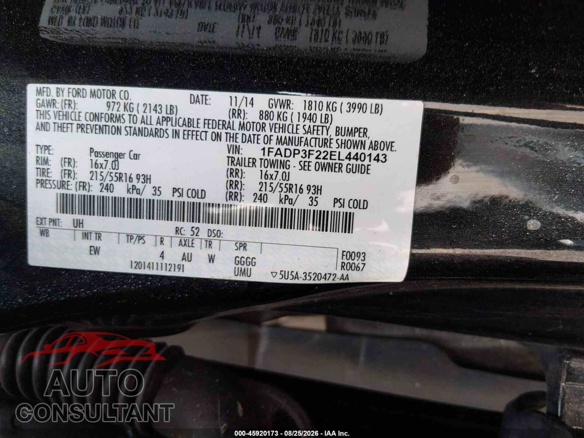 FORD FOCUS 2014 - 1FADP3F22EL440143