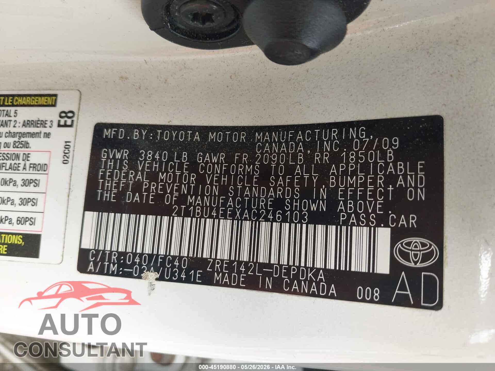 TOYOTA COROLLA 2010 - 2T1BU4EEXAC246103