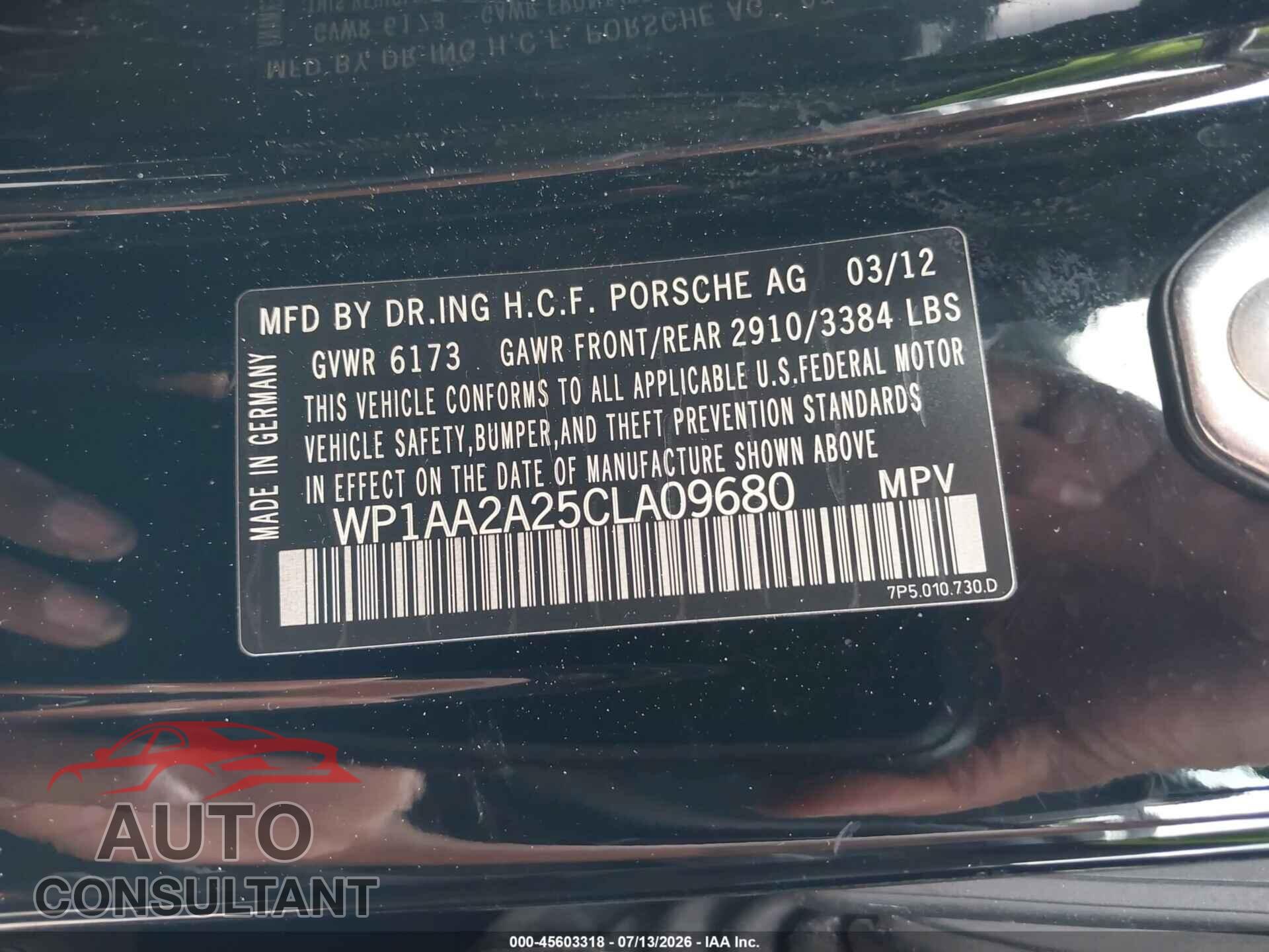 PORSCHE CAYENNE 2012 - WP1AA2A25CLA09680