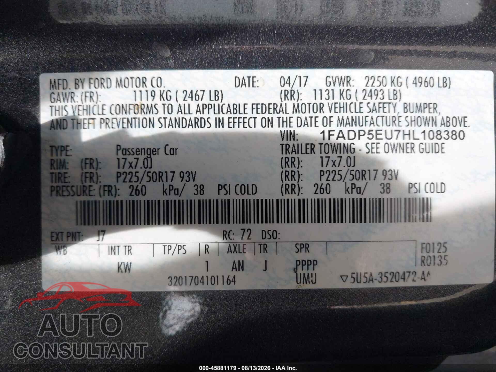 FORD C-MAX ENERGI 2017 - 1FADP5EU7HL108380