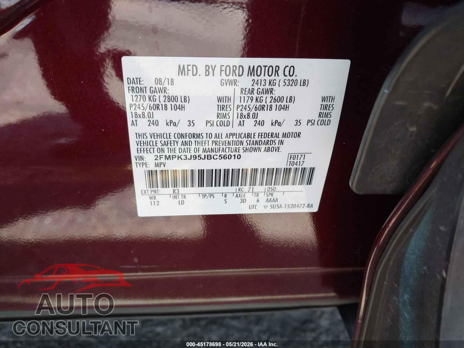 FORD EDGE 2018 - 2FMPK3J95JBC56010
