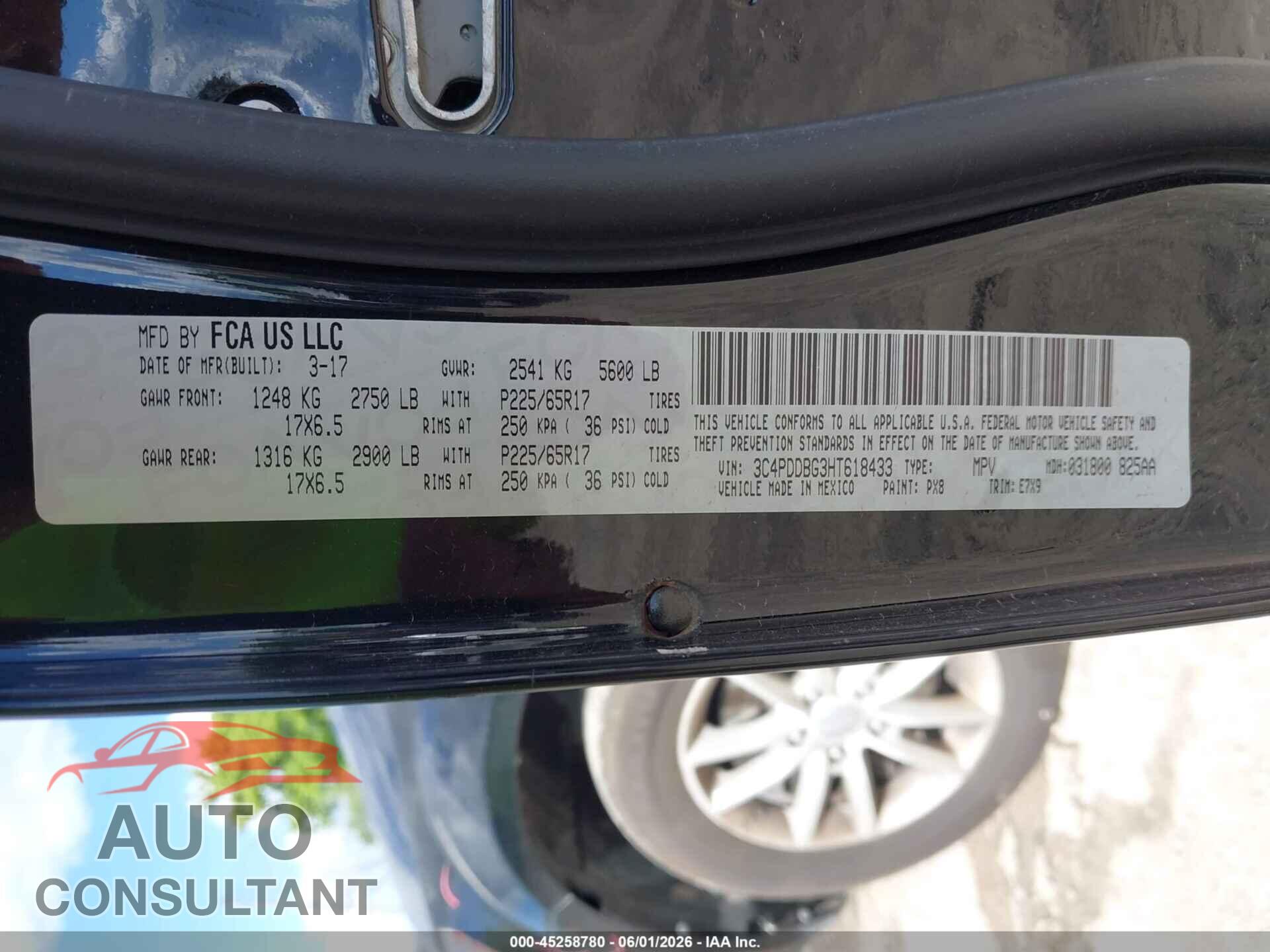 DODGE JOURNEY 2017 - 3C4PDDBG3HT618433