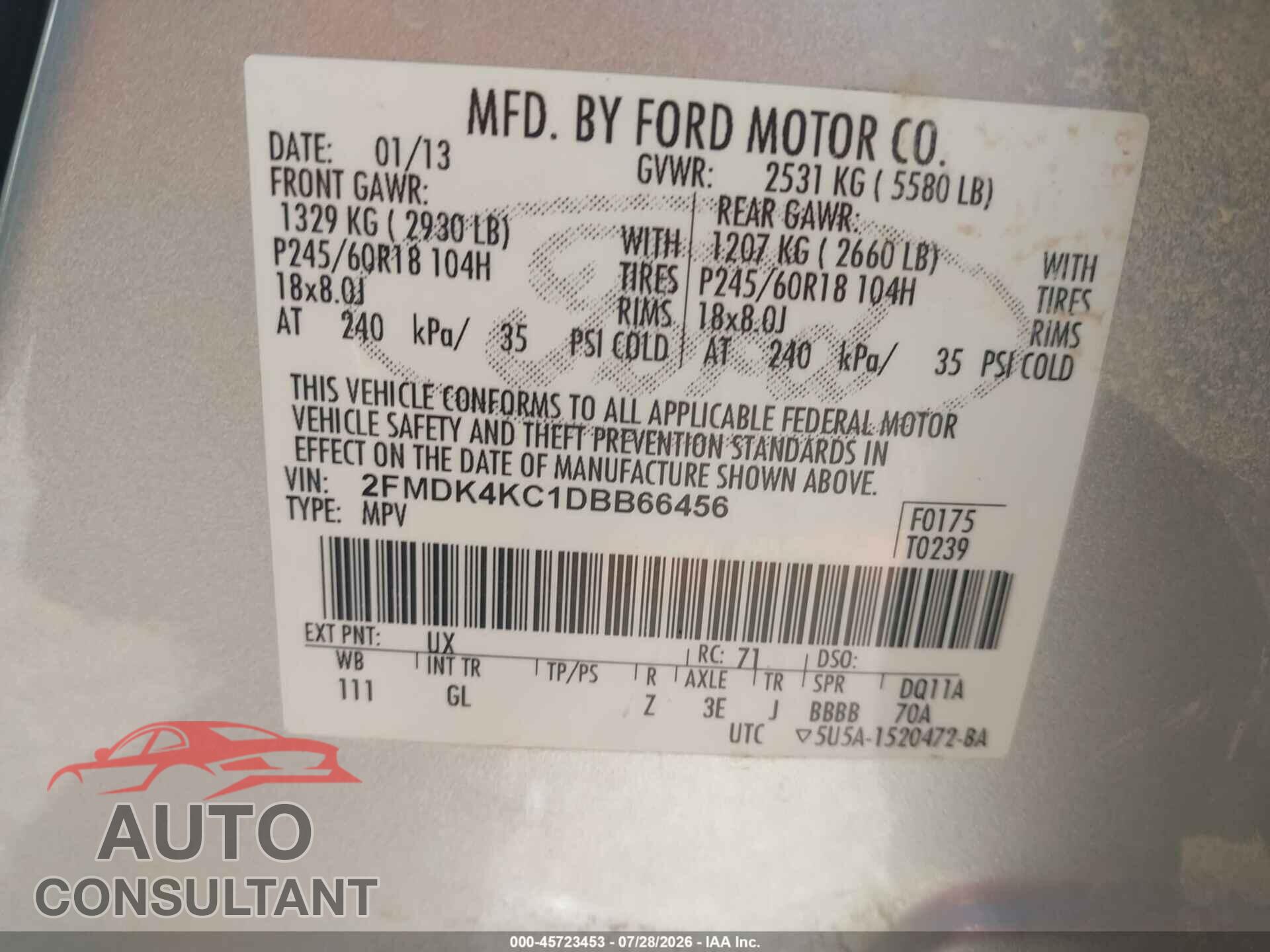 FORD EDGE 2013 - 2FMDK4KC1DBB66456