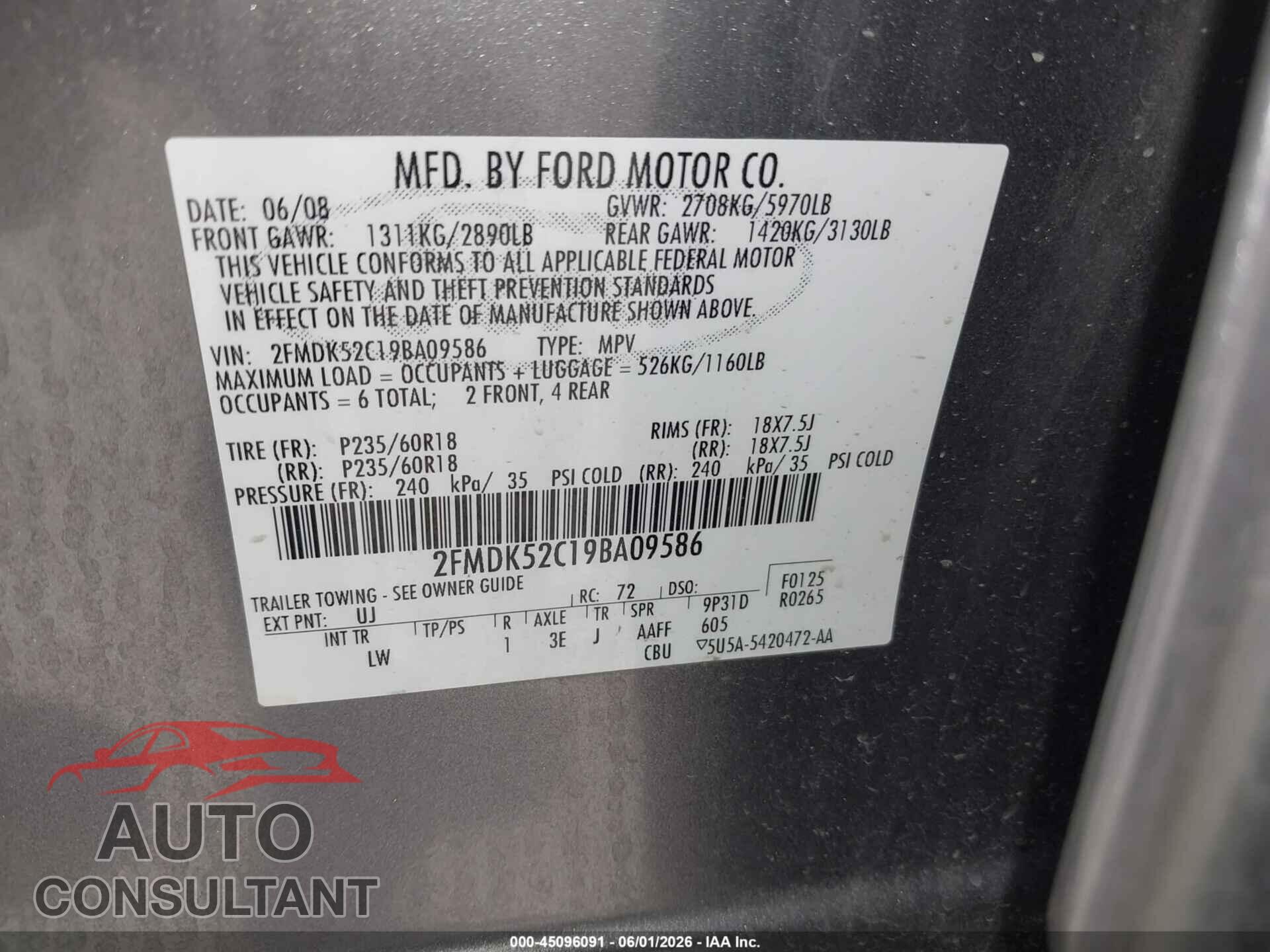 FORD FLEX 2009 - 2FMDK52C19BA09586
