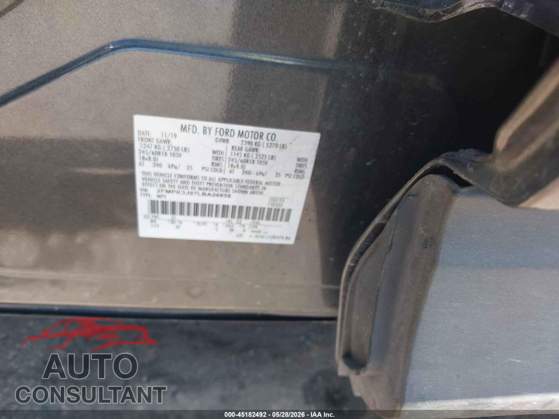 FORD EDGE 2020 - 2FMPK3J97LBA26858