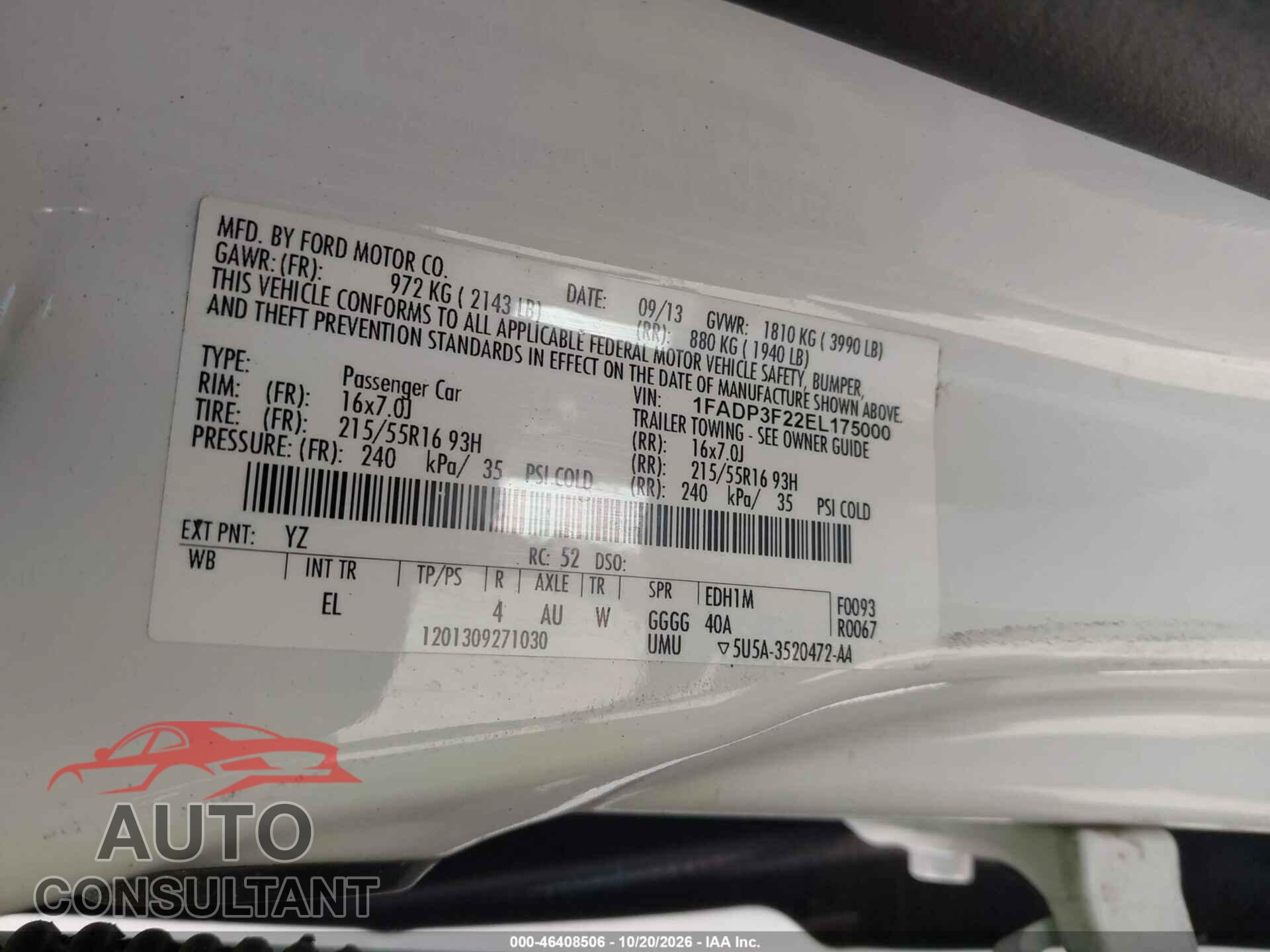 FORD FOCUS 2014 - 1FADP3F22EL175000