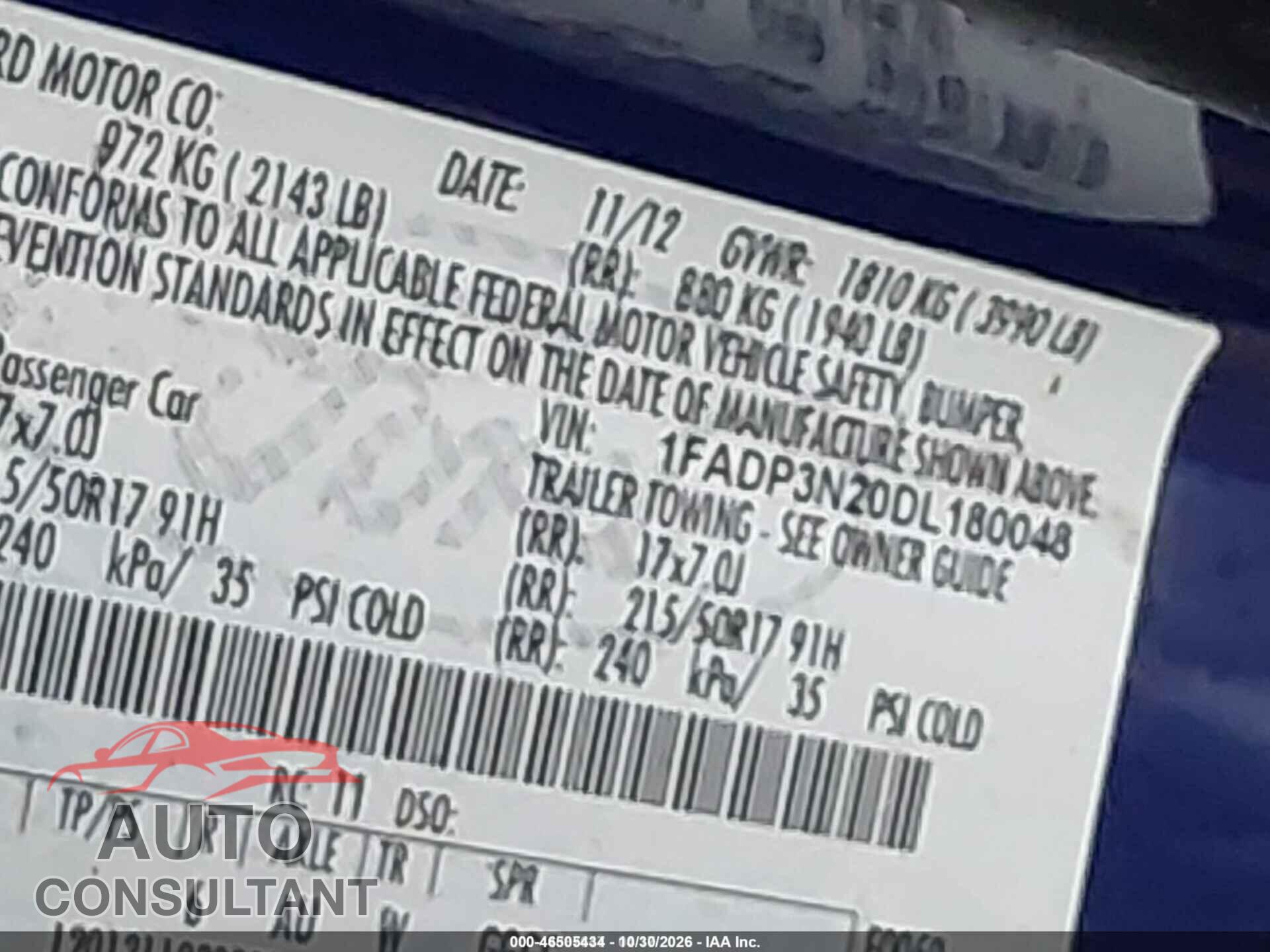 FORD FOCUS 2013 - 1FADP3N20DL180048