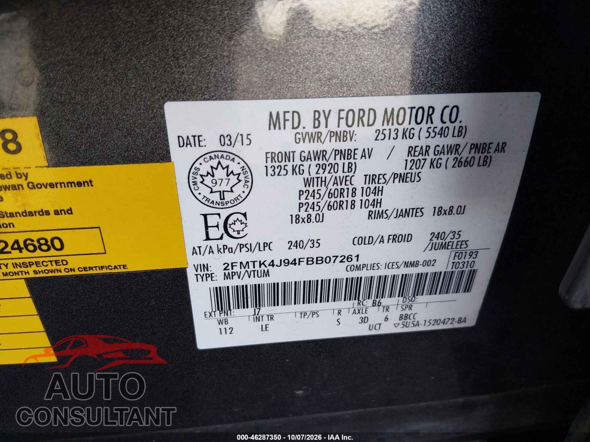 FORD EDGE 2015 - 2FMTK4J94FBB07261