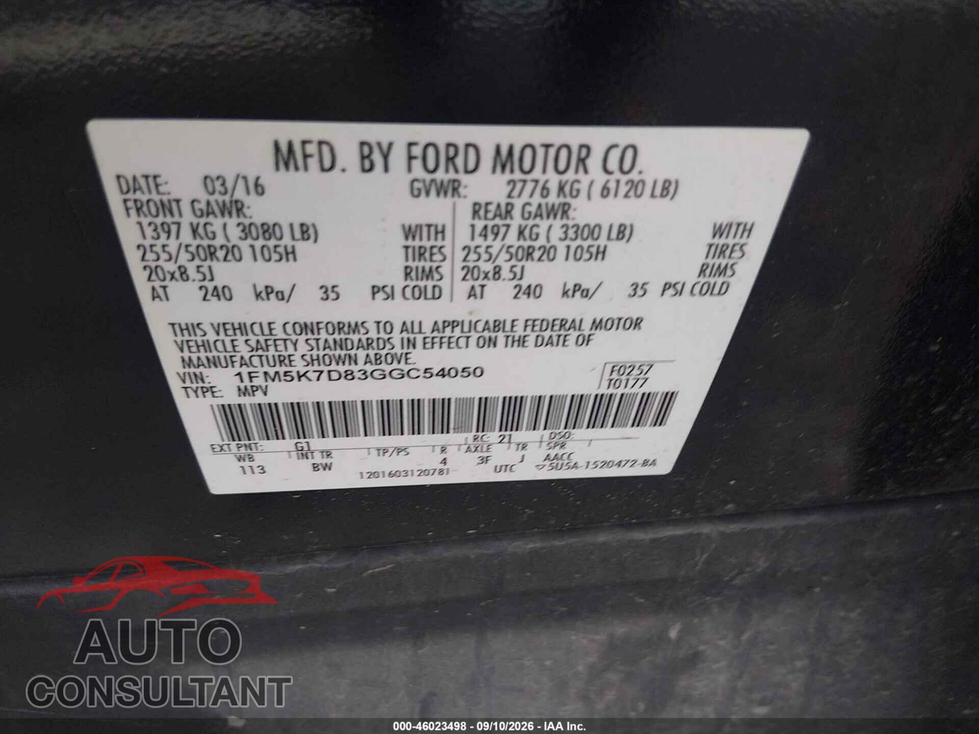 FORD EXPLORER 2016 - 1FM5K7D83GGC54050
